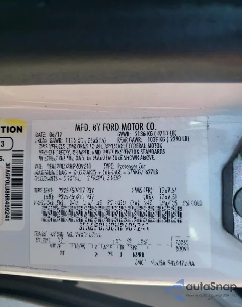 2017 Ford Fusion Se Hybrid from USA, damaged, VIN 3FA6P0LU8HR409241